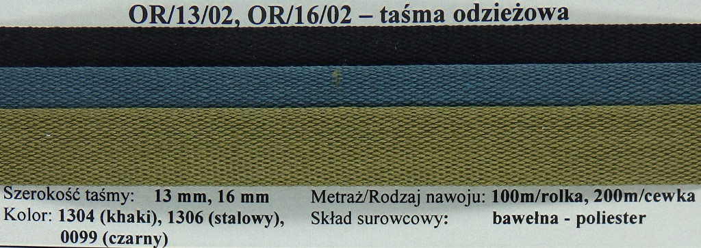 taśma odzieżowa prosta OR/16/02
