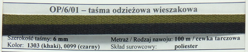 taśma odzieżowa wieszakowa OP/6/01