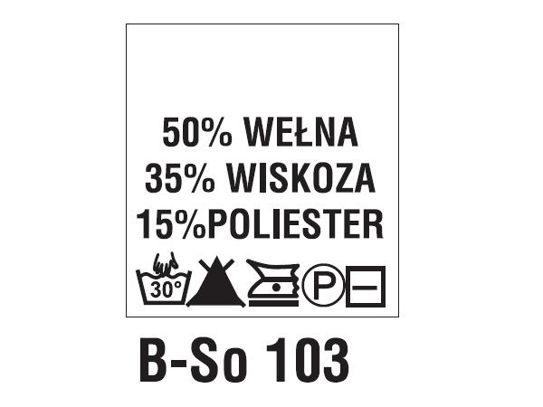 Wszywki surowcowo-ostrzegawcze 50% WEŁNA, 35% WISKOZA, 15% POLIESTER, 30°C